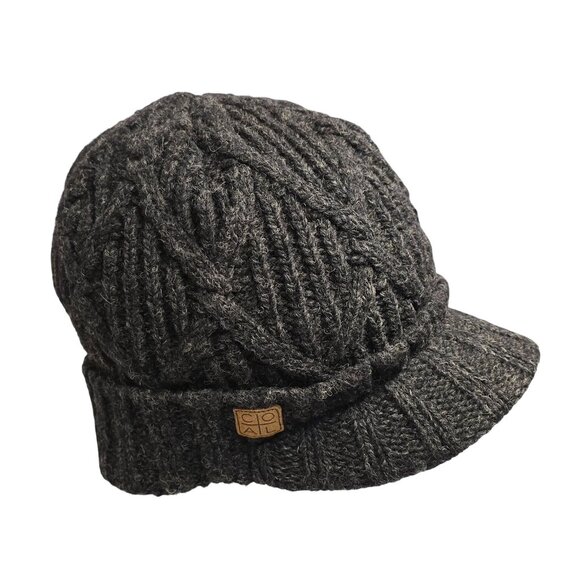 Coal Accessories - Coal Wool Knit Brimmed Cap Lined Beanie Dark Gray Stretchy Warm Winter Hat boho